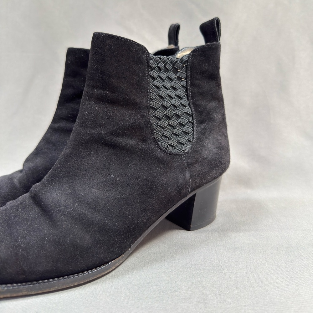 Vintage Bottega Veneta Suede Intrecciato Black Booties 6.5 Slip On Chelsea Boots - Picture 15 of 16